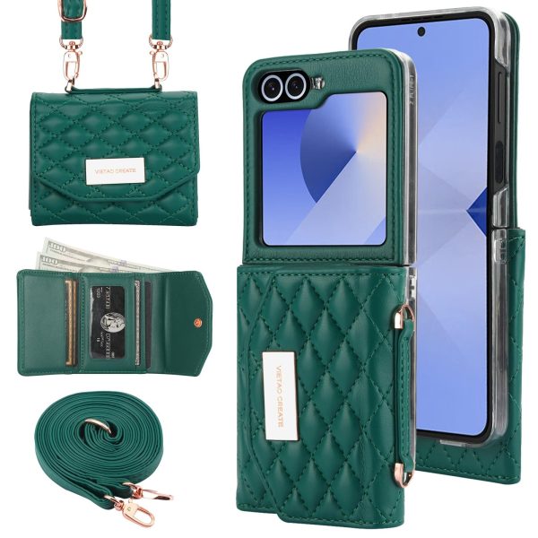 for Samsung Galaxy Z Flip 7 Wallet Case with Built-in Leather Cash Slot and Credit Card Holder, Adjustable Crossbody Strap, Hinge Protection for Women Ladies.(Red)