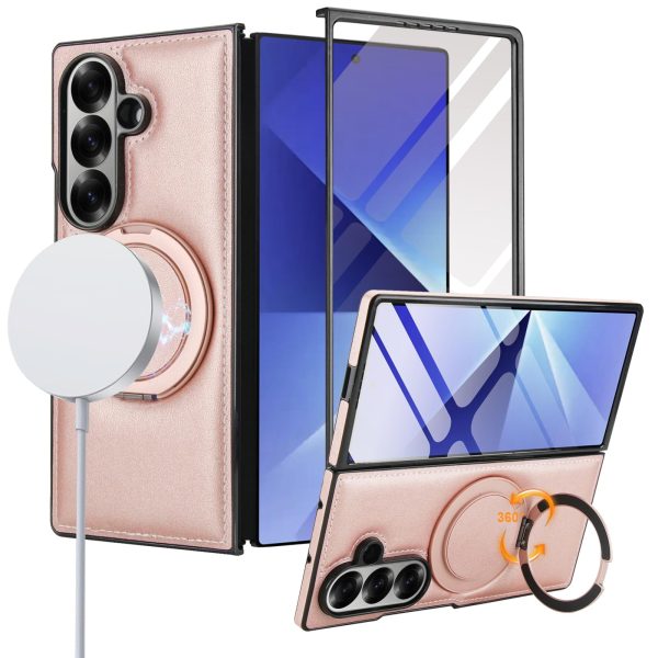 for Samsung Galaxy Z Fold 7 Case with Magnetic Ring Holder, 360 Rotating Bracket, Built-in Front Screen Protector, Slim Anti-Drop Shockproof Case.(Green)