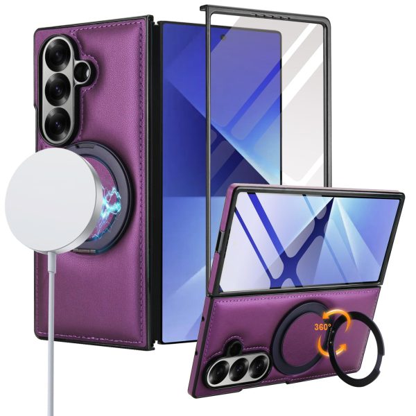 for Samsung Galaxy Z Fold 7 Case with Magnetic Ring Holder, 360 Rotating Bracket, Built-in Front Screen Protector, Slim Anti-Drop Shockproof Case.(Green)