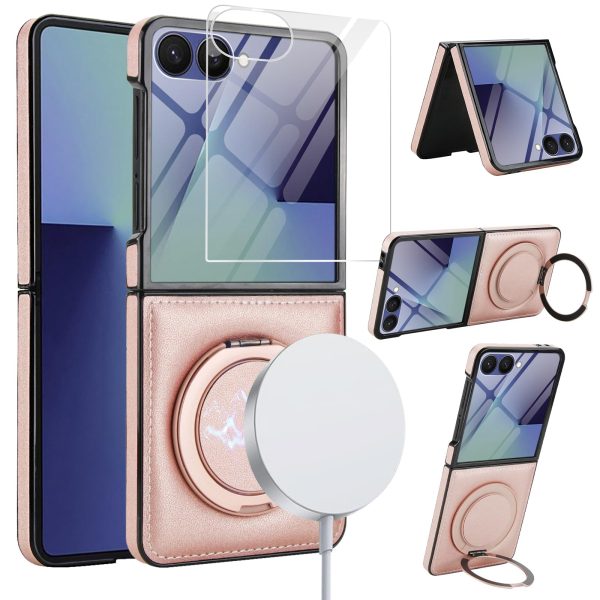for Samsung Galaxy Z Flip 7 Case with Magnetic Ring Holder, 360 Rotating Bracket, Built-in Front Screen Protector, Slim Anti-Drop Shockproof Case.(Green)