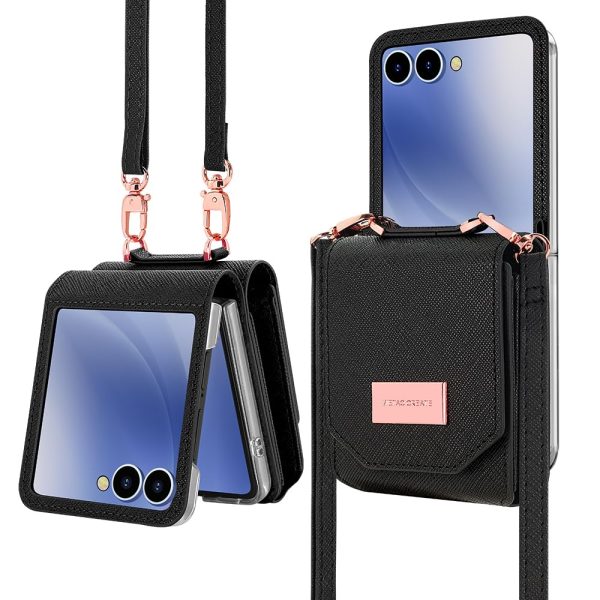 for Samsung Galaxy Z Flip 7 Accordion Crossbody Wallet Case, Card Slots Large Capacity, Photo Window, Stylish and Versatile Accessory.(Rose Gold)