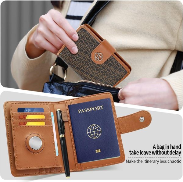Passport Holder Wallet Bag with AirTag Holder, Card Slots and Passport Solt Ticket Cash Solt, Photo Solt Sim Card Pen Slot.Brown