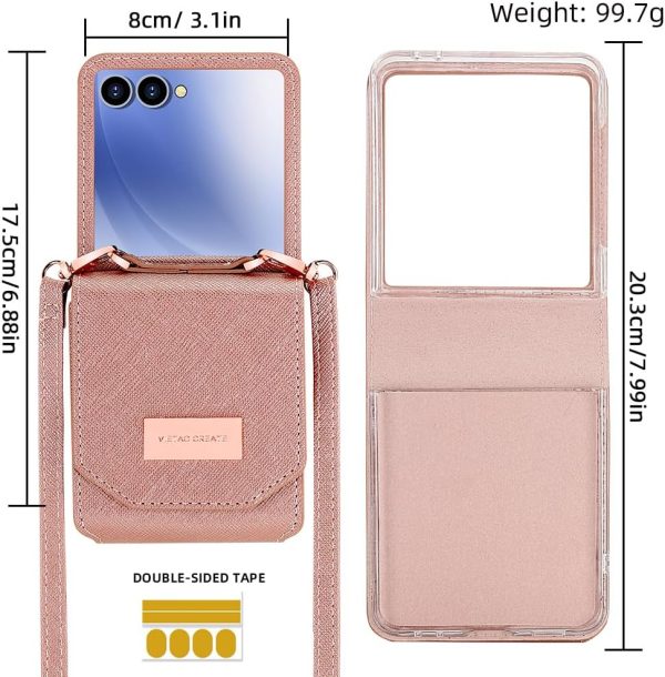 for Samsung Galaxy Z Flip 7 Accordion Crossbody Wallet Case, Card Slots Large Capacity, Photo Window, Stylish and Versatile Accessory.(Rose Gold)