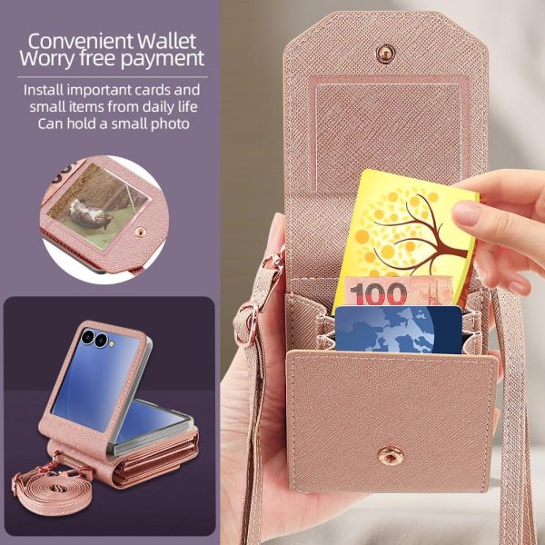 for Samsung Galaxy Z Flip 7 Accordion Crossbody Wallet Case, Card Slots Large Capacity, Photo Window, Stylish and Versatile Accessory.(Rose Gold)