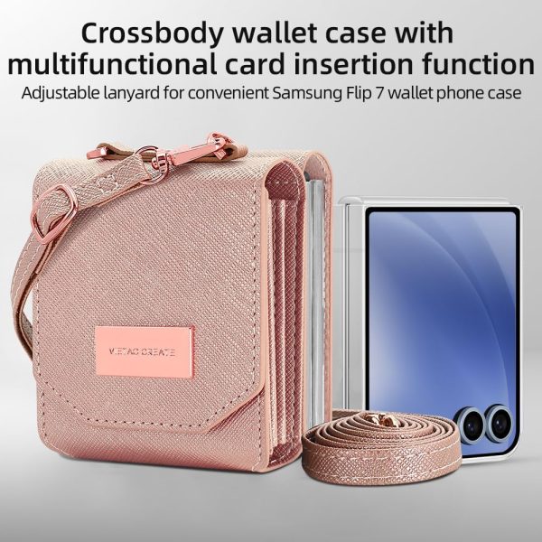 for Samsung Galaxy Z Flip 7 Accordion Crossbody Wallet Case, Card Slots Large Capacity, Photo Window, Stylish and Versatile Accessory.(Rose Gold)