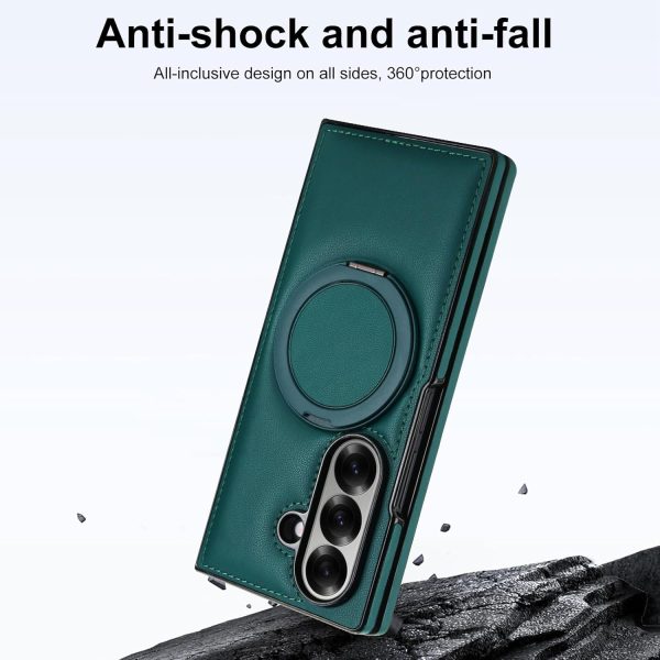 for Samsung Galaxy Z Fold 7 Case with Magnetic Ring Holder, 360 Rotating Bracket, Built-in Front Screen Protector, Slim Anti-Drop Shockproof Case.(Green)