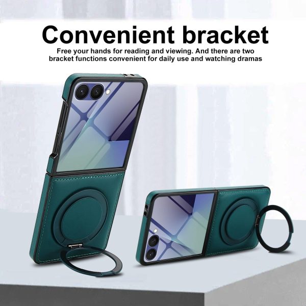 for Samsung Galaxy Z Flip 7 Case with Magnetic Ring Holder, 360 Rotating Bracket, Built-in Front Screen Protector, Slim Anti-Drop Shockproof Case.(Green)