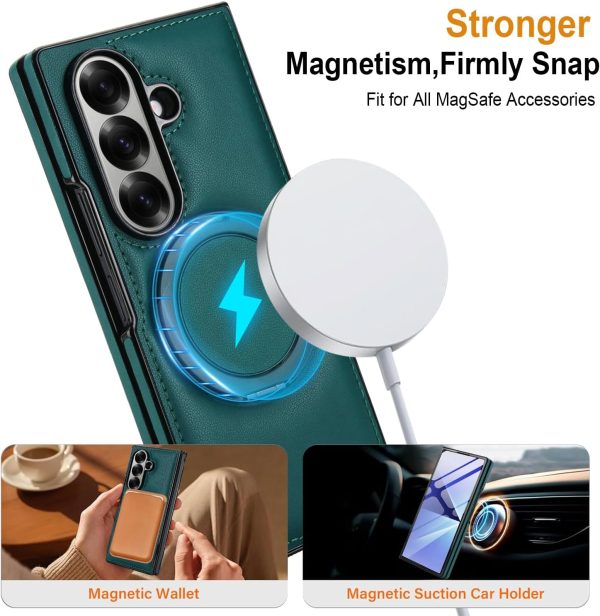 for Samsung Galaxy Z Fold 7 Case with Magnetic Ring Holder, 360 Rotating Bracket, Built-in Front Screen Protector, Slim Anti-Drop Shockproof Case.(Green)