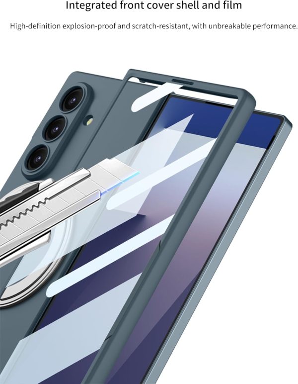 for Samsung Galaxy Z Fold 7 Case with Magnetic Ring Holder, 360 Rotating Bracket, Built-in Front Screen Len Protector,Slim Anti-Drop Shockproof Case.(Cool Grey)