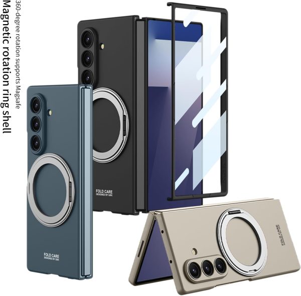 for Samsung Galaxy Z Fold 7 Case with Magnetic Ring Holder, 360 Rotating Bracket, Built-in Front Screen Len Protector,Slim Anti-Drop Shockproof Case.(Cool Grey)