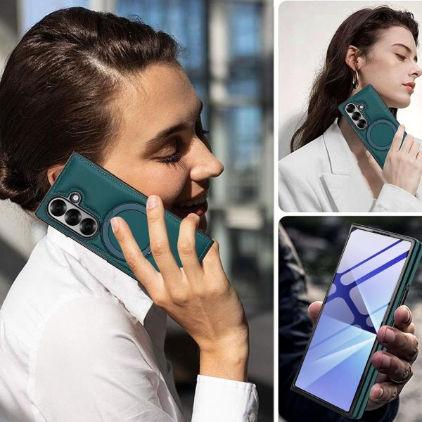 for Samsung Galaxy Z Fold 7 Case with Magnetic Ring Holder, 360 Rotating Bracket, Built-in Front Screen Protector, Slim Anti-Drop Shockproof Case.(Green)