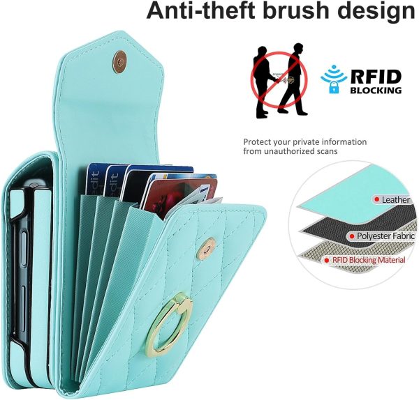 for Samsung Galaxy Z Flip 7 Wallet Phone Case with Ring and Adjustable Crossbody Strap, Stylish and Muti-funtional Accordion Style Flip Case with 4 Card Slots .（Green）