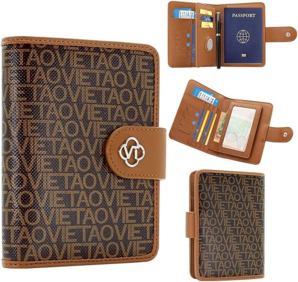 Passport Holder Wallet Bag with AirTag Holder, Card Slots and Passport Solt Ticket Cash Solt, Photo Solt Sim Card Pen Slot.Brown