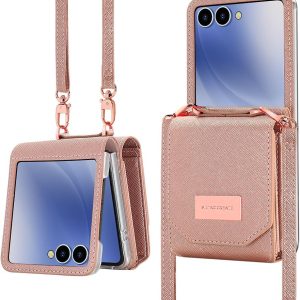 for Samsung Galaxy Z Flip 7 Accordion Crossbody Wallet Case, Card Slots Large Capacity, Photo Window, Stylish and Versatile Accessory.(Rose Gold)