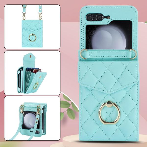 for Samsung Galaxy Z Flip 7 Wallet Phone Case with Ring and Adjustable Crossbody Strap, Stylish and Muti-funtional Accordion Style Flip Case with 4 Card Slots .（Green）