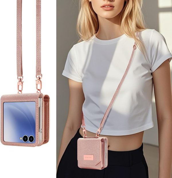 for Samsung Galaxy Z Flip 7 Accordion Crossbody Wallet Case, Card Slots Large Capacity, Photo Window, Stylish and Versatile Accessory.(Rose Gold)