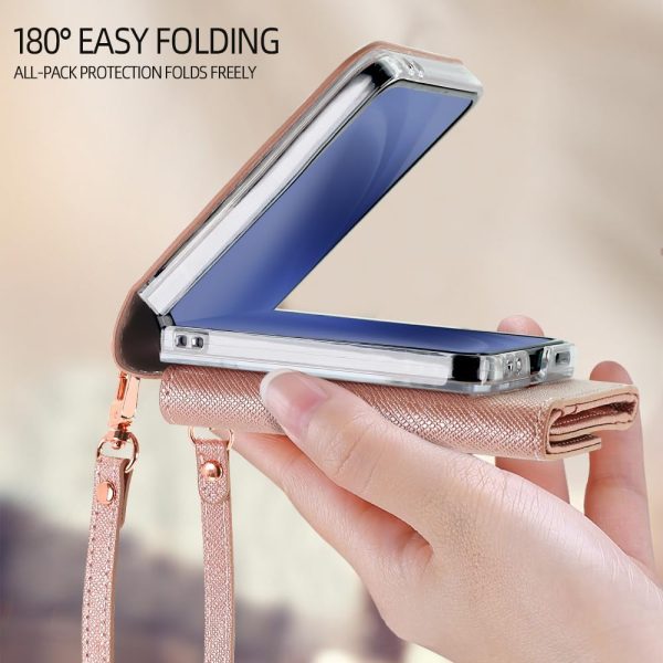 for Samsung Galaxy Z Flip 7 Accordion Crossbody Wallet Case, Card Slots Large Capacity, Photo Window, Stylish and Versatile Accessory.(Rose Gold)