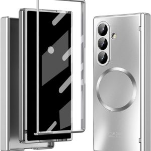 for Samsung Galaxy Z Fold 7 Case with Frosted Plating Non-Stick Fingerprint,Hinge & Front Screen Protector - Sleek Luxury and Nobility Design, Folding Completely 360 Full Protection(Silver)