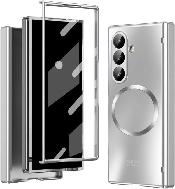 for Samsung Galaxy Z Fold 7 Case with Frosted Plating Non-Stick Fingerprint,Hinge & Front Screen Protector - Sleek Luxury and Nobility Design, Folding Completely 360 Full Protection(Silver)