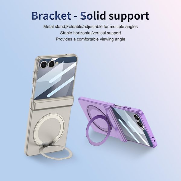 Samsung Galaxy Z Flip 7/6/5 Case with 360 Bracket Ring Holder Magnetic Hinge Protection & Built-in Front Screen Protector, Slim Texture Shockproof Case. - Image 6