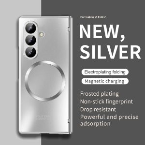 for Samsung Galaxy Z Fold 7 Case with Frosted Plating Non-Stick Fingerprint,Hinge & Front Screen Protector - Sleek Luxury and Nobility Design, Folding Completely 360 Full Protection(Silver)