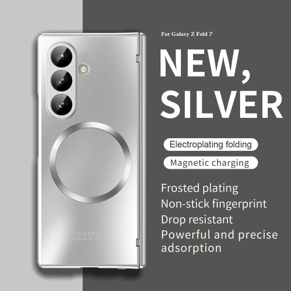 for Samsung Galaxy Z Fold 7 Case with Frosted Plating Non-Stick Fingerprint,Hinge & Front Screen Protector - Sleek Luxury and Nobility Design, Folding Completely 360 Full Protection(Silver)