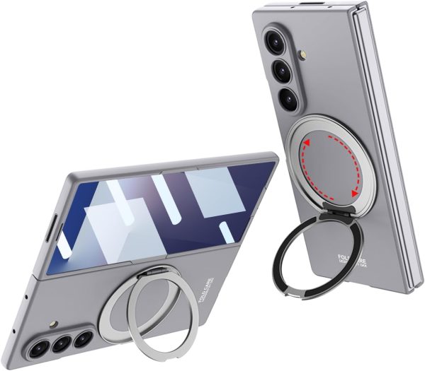 for Samsung Galaxy Z Fold 7 Case with Magnetic Ring Holder, 360 Rotating Bracket, Built-in Front Screen Len Protector,Slim Anti-Drop Shockproof Case.(Cool Grey)