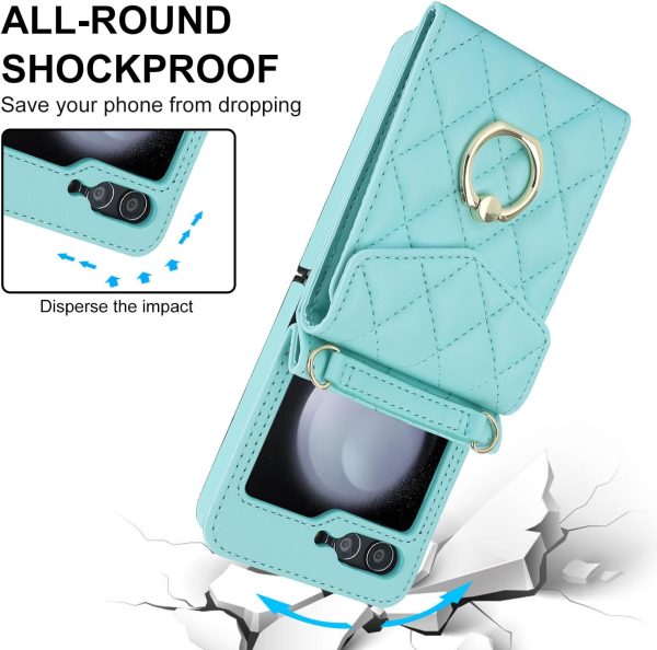 for Samsung Galaxy Z Flip 7 Wallet Phone Case with Ring and Adjustable Crossbody Strap, Stylish and Muti-funtional Accordion Style Flip Case with 4 Card Slots .（Green）