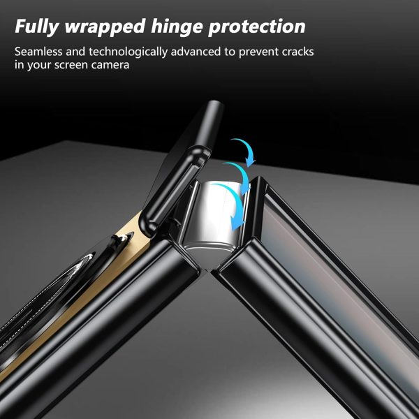 for Samsung Galaxy Z Flip 7 Case with Magnetic Ring Holder, 360 Rotating Bracket, Hinge Protection & Built-in Front Screen Protector, Slim Anti-Drop Shockproof Case.(Gold)