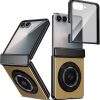 for Samsung Galaxy Z Flip 7 Case with Magnetic Ring Holder, 360 Rotating Bracket, Hinge Protection & Built-in Front Screen Protector, Slim Anti-Drop Shockproof Case.(Gold)