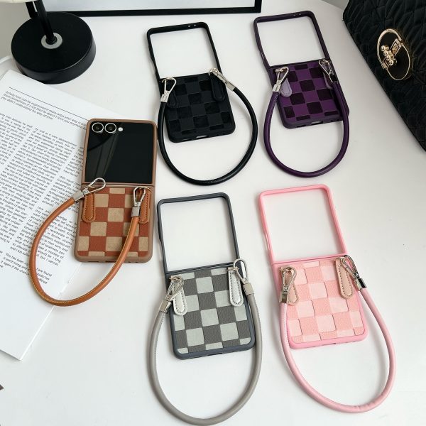 Samsung Galaxy Z Flip 7 Full Cover Composite Square Plaid Case with Handle, Simple Plaid Pattern. - Image 6