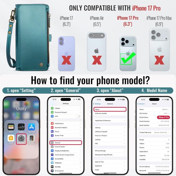 Defencase Compatible with iPhone 17 Pro Case Wallet with RFID Blocking Card Holder for Women and Men, PU Leather Magnetic Snap Flip Zipper Strap Wallet Phone Case for iPhone 17 Pro 6.3", Blue Green