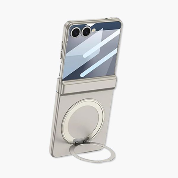 Samsung Galaxy Z Flip 7 Case with 360 Bracket Ring Holder Magnetic Hinge Protection & Built-in Front Screen Protector, Slim Texture Shockproof Case.