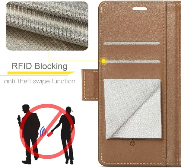 for iPhone 17 Pro Max Wallet Case, RFID Blocking with Kickstand 3 Credit Card Slot and Cash Slot Magnetic Closure Wireless Charging Slim PU Leather Protective Cover - Brown