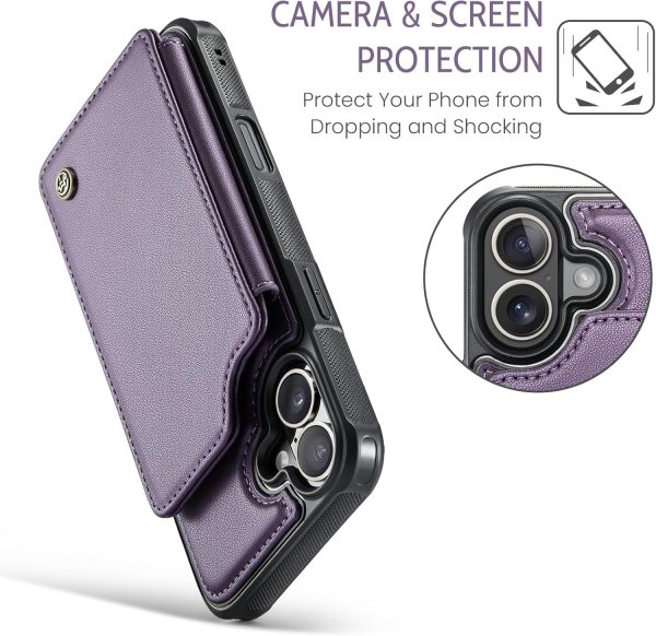 for iPhone 17 Wallet Case with RFID Blocking and 4 Credit Card Holder, Premium Durable Slim Leather Magnetic Clasp Kickstand Heavy Duty Shockproof Protective Cover.- Purple
