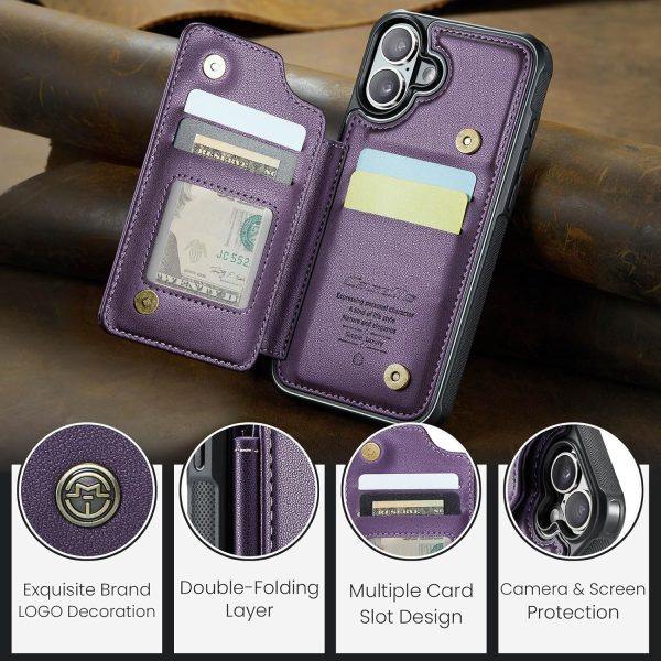 for iPhone 17 Wallet Case with RFID Blocking and 4 Credit Card Holder, Premium Durable Slim Leather Magnetic Clasp Kickstand Heavy Duty Shockproof Protective Cover.- Purple