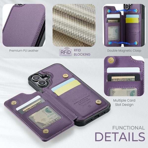 for iPhone 17 Wallet Case with RFID Blocking and 4 Credit Card Holder, Premium Durable Slim Leather Magnetic Clasp Kickstand Heavy Duty Shockproof Protective Cover.- Purple