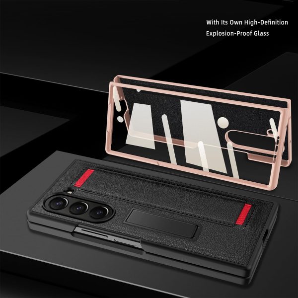 ​​for Samsung Galaxy Z Fold 7 Slim Case with Wrist Strap & Multi-Angle Stand, Built-in Screen Protector Shockproof Full Body Drop Fall Protection - Red