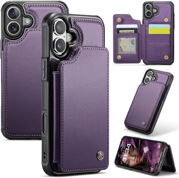 for iPhone 17 Wallet Case with RFID Blocking and 4 Credit Card Holder, Premium Durable Slim Leather Magnetic Clasp Kickstand Heavy Duty Shockproof Protective Cover.- Purple