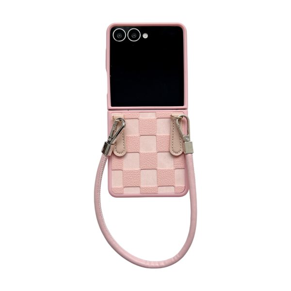 Samsung Galaxy Z Flip 7 Full Cover Composite Square Plaid Case with Handle, Simple Plaid Pattern.