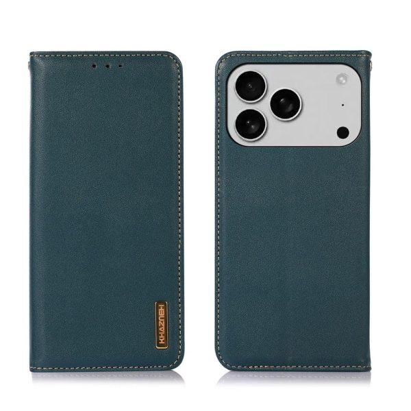 Genuine Leather Case for iPhone 17 Pro with 3 Credit Card Slot RFID Blocking,Crocodile Pattern and Magnetic Closure with Full Body Screen Camera Protective Flip Cover - Brown