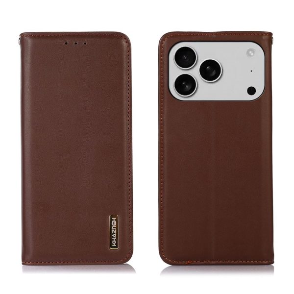 Genuine Leather Case for iPhone 17 Pro with 3 Credit Card Slot RFID Blocking,Crocodile Pattern and Magnetic Closure with Full Body Screen Camera Protective Flip Cover - Brown