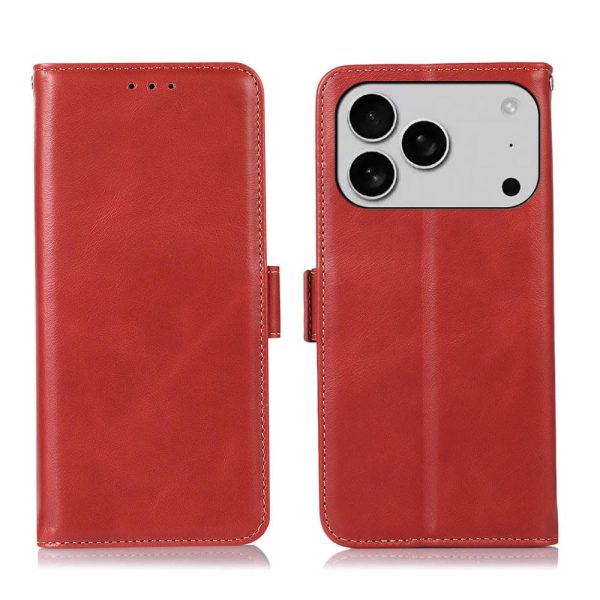 Genuine Leather Case for iPhone 17 Pro with 3 Credit Card Slot RFID Blocking,Crocodile Pattern and Magnetic Closure with Full Body Screen Camera Protective Flip Cover - Brown