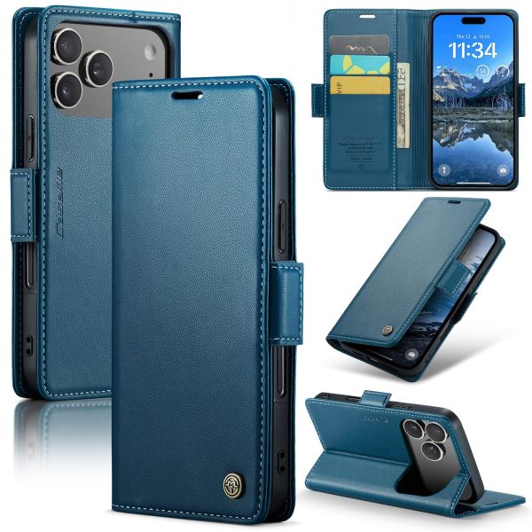 for iPhone 17 Pro Max Wallet Case, RFID Blocking with Kickstand 3 Credit Card Slot and Cash Slot Magnetic Closure Wireless Charging Slim PU Leather Protective Cover - Brown
