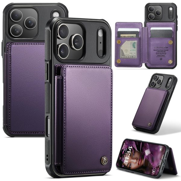 for iPhone 17 Wallet Case with RFID Blocking and 4 Credit Card Holder, Premium Durable Slim Leather Magnetic Clasp Kickstand Heavy Duty Shockproof Protective Cover.- Purple