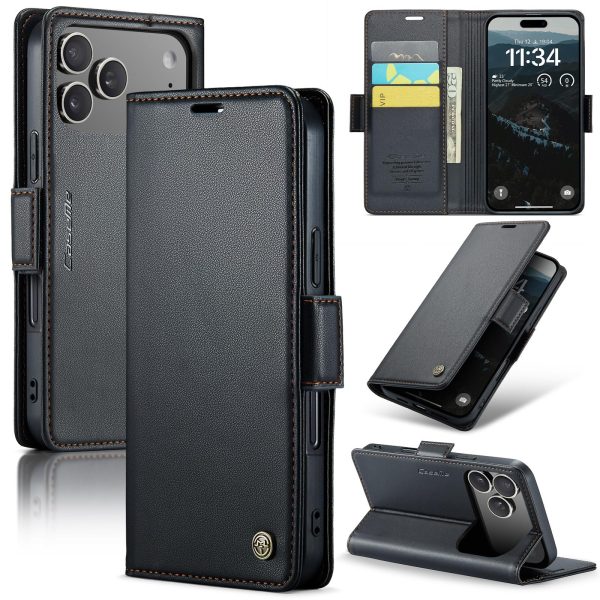 for iPhone 17 Pro Max Wallet Case, RFID Blocking with Kickstand 3 Credit Card Slot and Cash Slot Magnetic Closure Wireless Charging Slim PU Leather Protective Cover - Brown