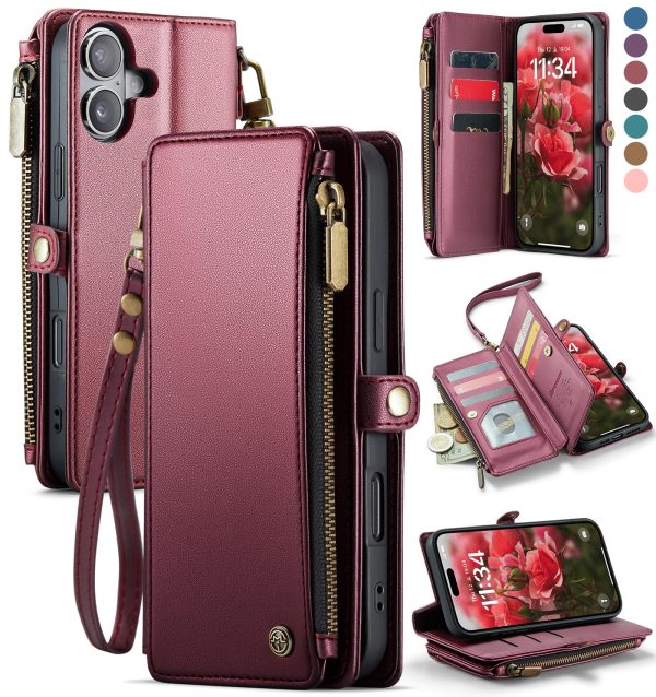 Defencase Compatible with iPhone 17 Case Wallet with RFID Blocking Card Holder for Women and Men, Fashion PU Leather Magnetic Snap Flip Zipper Strap Wallet Phone Case for iPhone 17 6.3", Rose Pink