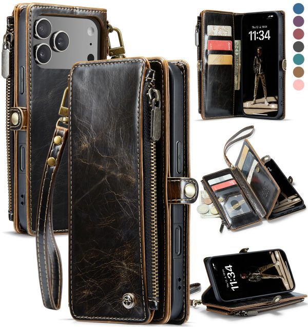 Defencase Compatible with iPhone 17 Pro Case Wallet with RFID Blocking Card Holder for Women and Men, PU Leather Magnetic Snap Flip Zipper Strap Wallet Phone Case for iPhone 17 Pro 6.3", Blue Green
