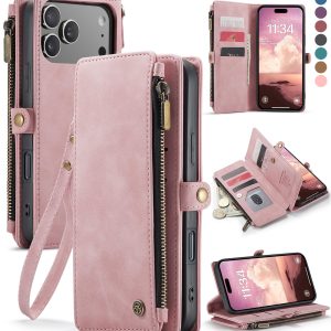 Defencase Compatible with iPhone 17 Pro Case Wallet with RFID Blocking Card Holder for Women and Men, PU Leather Magnetic Snap Flip Zipper Strap Wallet Phone Case for iPhone 17 Pro 6.3", Blue Green