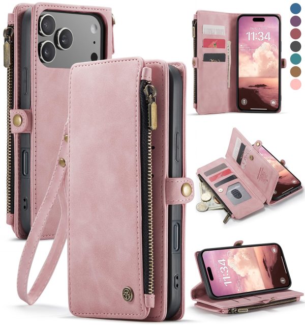 Defencase Compatible with iPhone 17 Pro Case Wallet with RFID Blocking Card Holder for Women and Men, PU Leather Magnetic Snap Flip Zipper Strap Wallet Phone Case for iPhone 17 Pro 6.3", Blue Green
